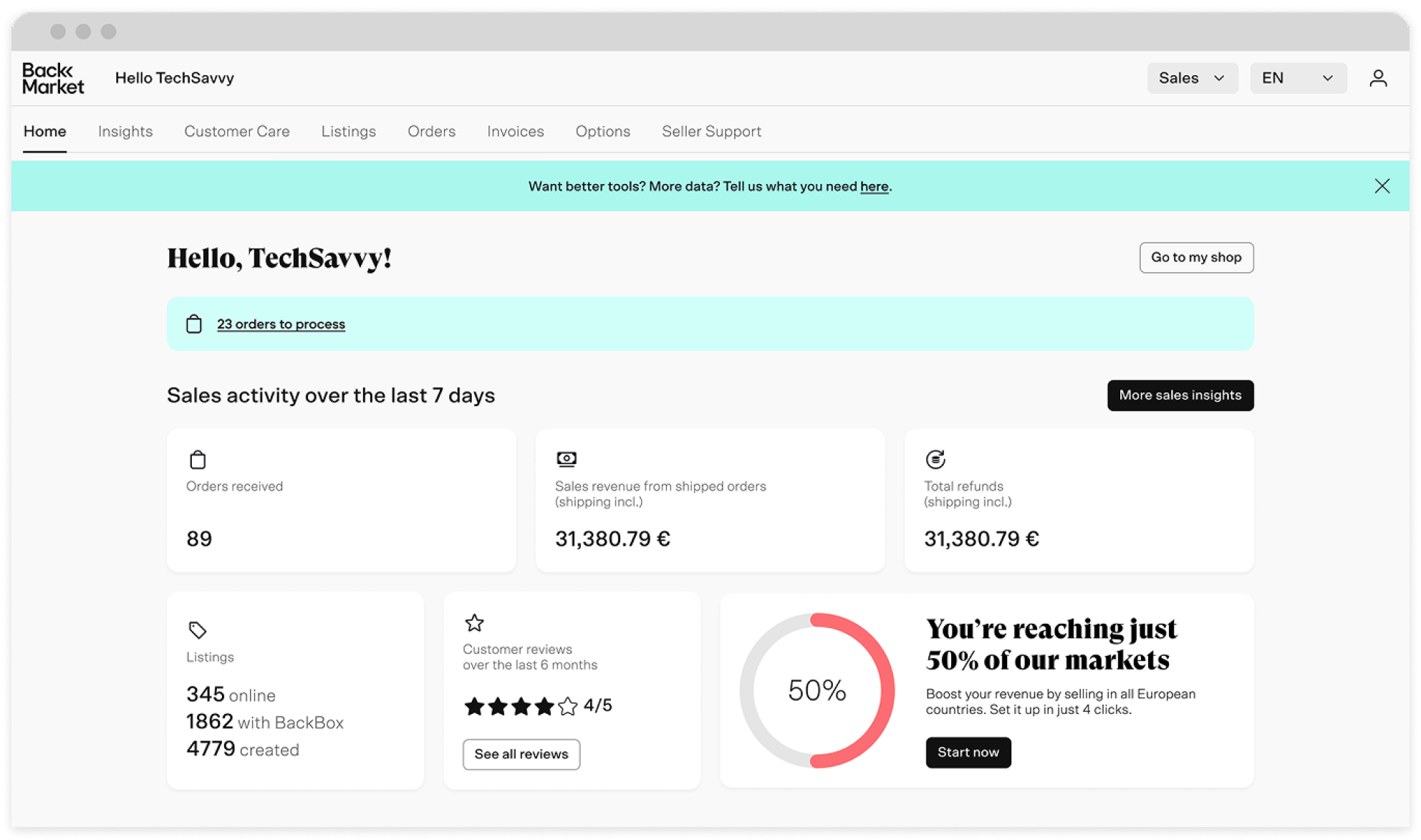 Current Sales Dashboard - Before state showing basic interface